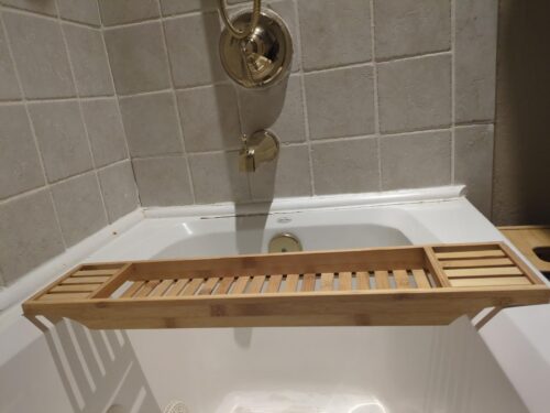 Bamboo Bath Caddy Tray Wooden Bathroom Rack Tub Tidy Shelf Storage Organizer photo review