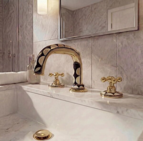 Unlacquered Antique Brass Bathroom Mixer Tap Widespread