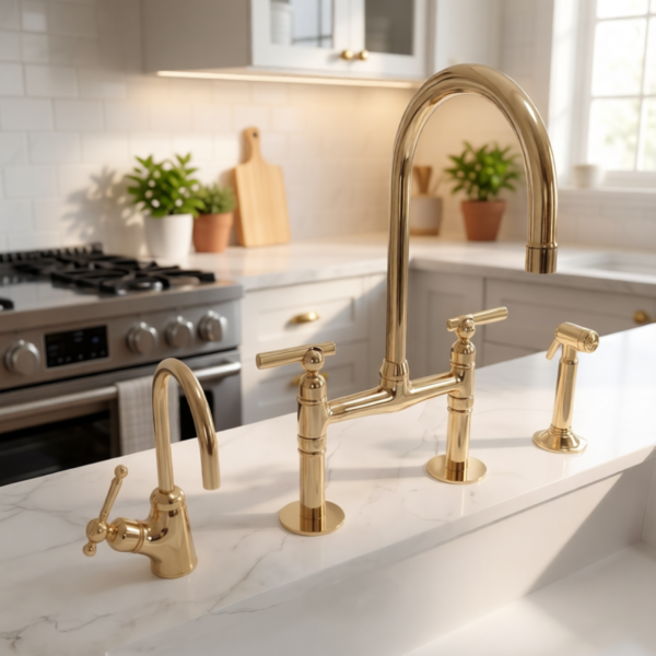 Brass Bridge Kitchen Tap 360° Swivel Gooseneck